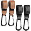 imageRUVALINO Leather Stroller Hooks for Diaper Bag and Stroller Organizer  Stroller Strap with Large Carabiner Clip for Bags  Accessories for Wheelchair Shopping and Pet Cart Black and Brown 4 Pack