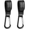 imageRUVALINO Leather Stroller Hooks for Diaper Bag and Stroller Organizer  Stroller Strap with Large Carabiner Clip for Shopping Bags  Accessories for Wheelchair Shopping and Pet Carts Black 2 Pack