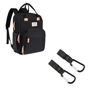 imageRUVALINO Diaper Bag Backpack Stroller Hooks Multifunction Travel Baby Back Pack with Changing Pad Universal Stroller Clips for Mom Dad