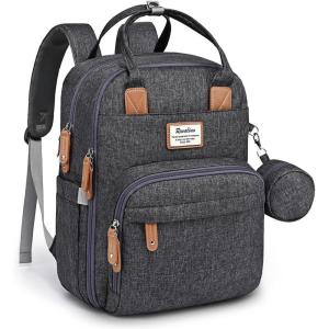 imageRUVALINO Diaper Bag BackpackMultifunction Baby Travel Bag with Changing pad Insulated Bottle Holders ampamp Pacifier Case Large Capacity Waterproof Yellow LeopardClassicdark Gray