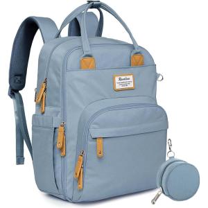 imageRUVALINO Diaper Bag BackpackMultifunction Baby Travel Bag with Changing pad Insulated Bottle Holders ampamp Pacifier Case Large Capacity Waterproof Yellow LeopardSky Blue