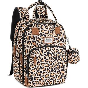 imageRUVALINO Diaper Bag BackpackMultifunction Baby Travel Bag with Changing pad Insulated Bottle Holders ampamp Pacifier Case Large Capacity Waterproof Yellow LeopardYellow Leopard