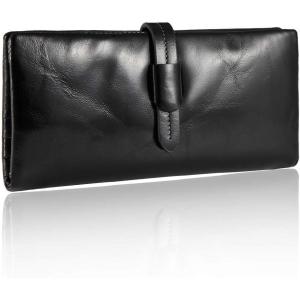 imageWomens Wallet RUVALINO RFID Blocking Waxed Leather Ladies Wallet Purse and Billfolds Black